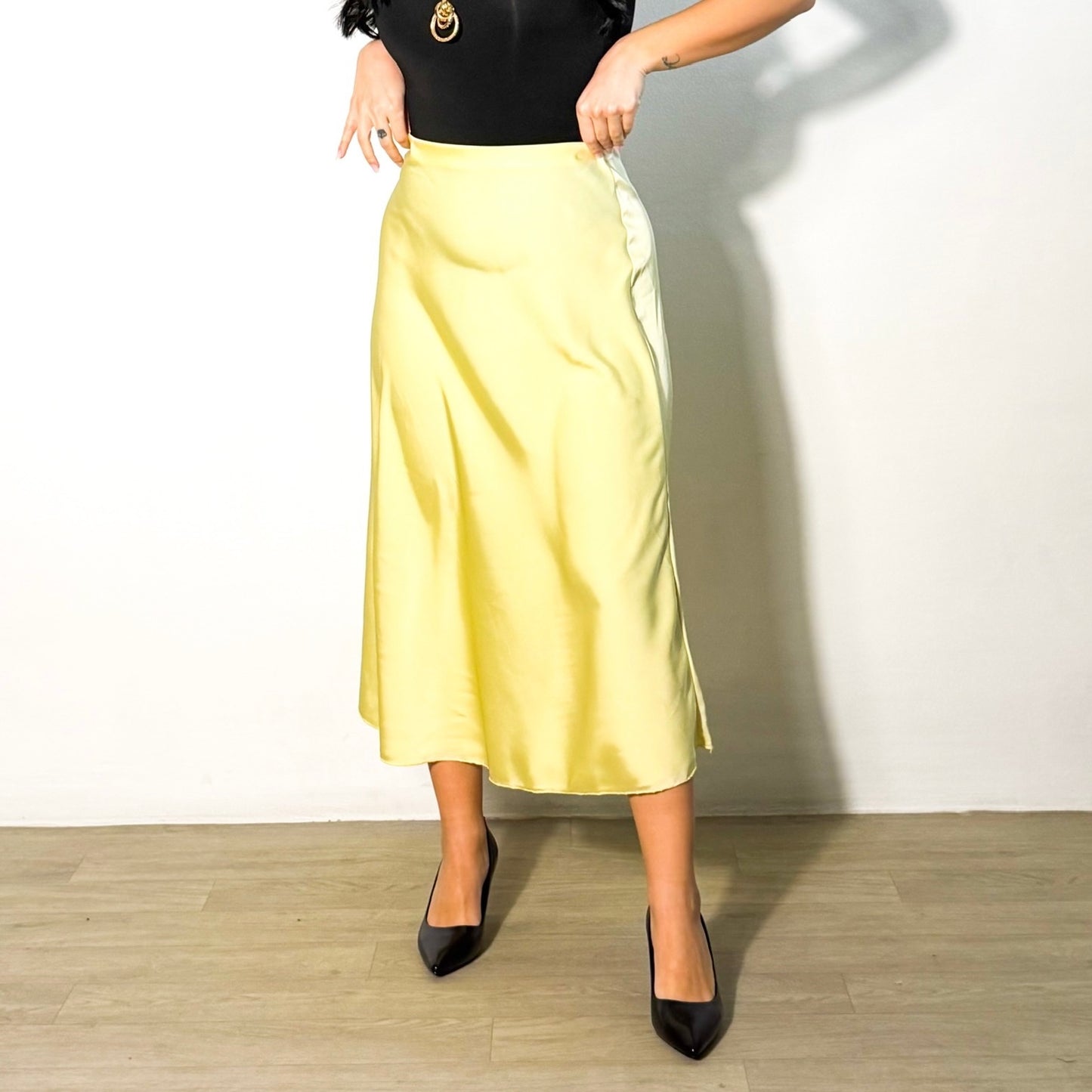 GONNA IN RASO PASTEL YELLOW