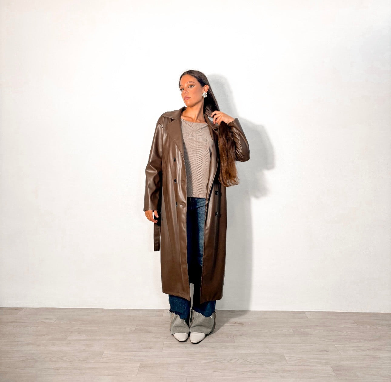 TRENCH ECO PELLE MARRONE