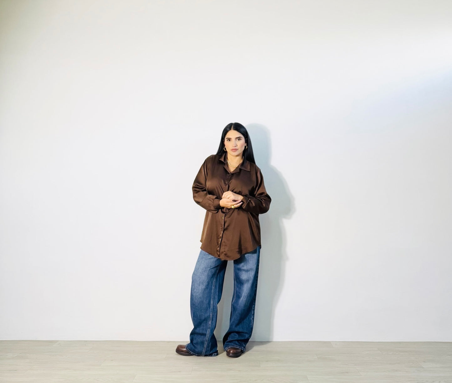 CAMICIA SATIN OVER MARRONE