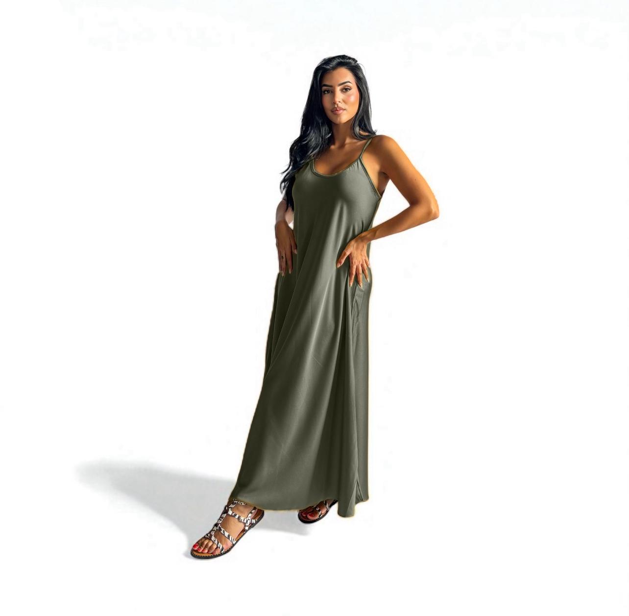 ABITO SATIN VERDE MILITARE