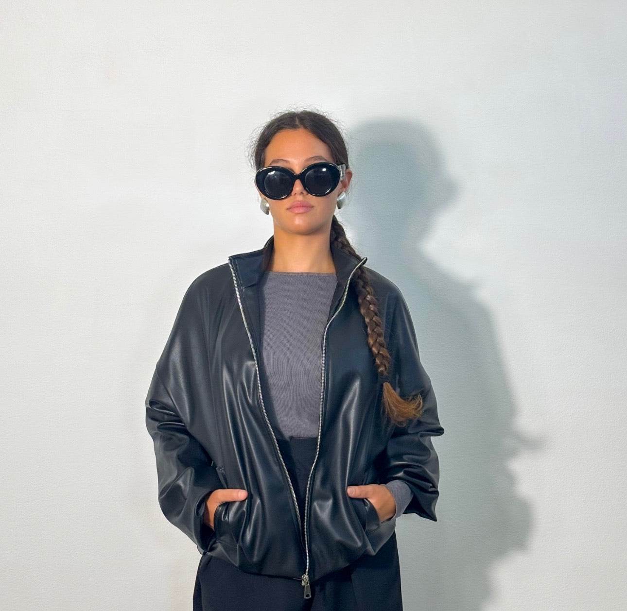 BOMBER ECO PELLE NERO