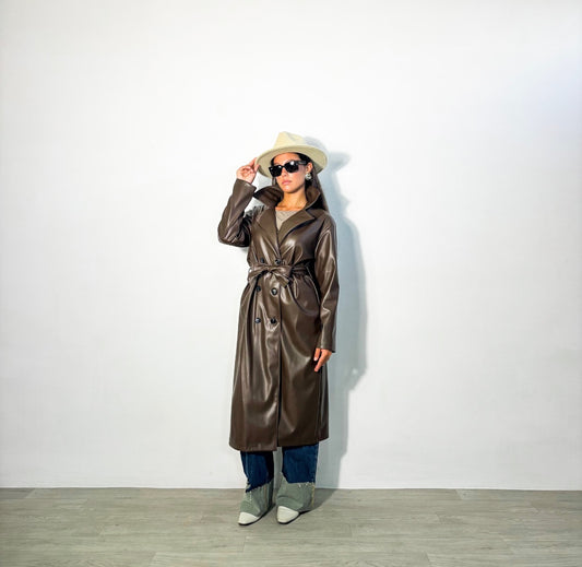 TRENCH ECO PELLE MARRONE