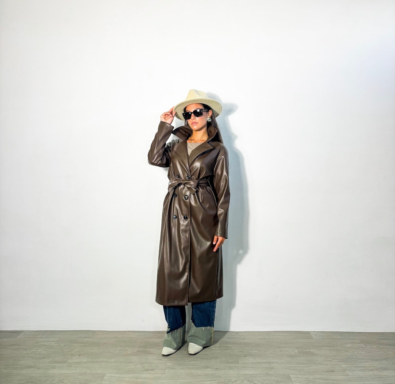 TRENCH ECO PELLE MARRONE