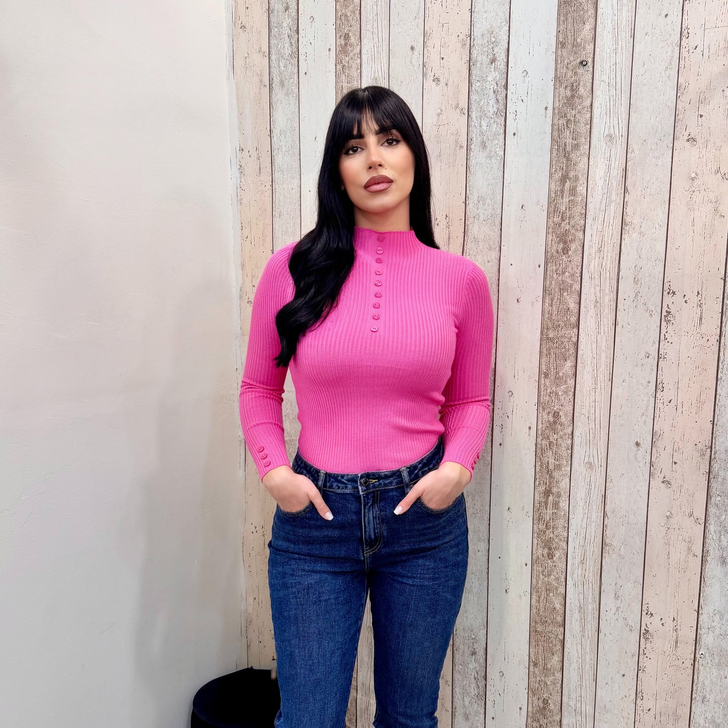 MAGLIA BOTTONCINI FUCSIA