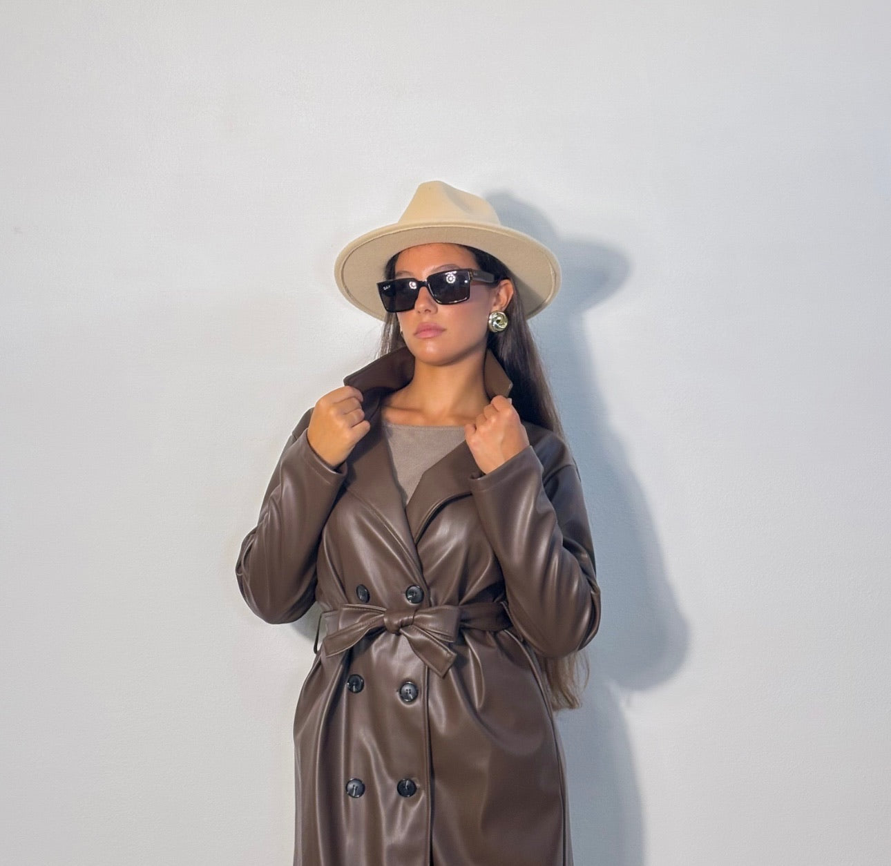 TRENCH ECO PELLE MARRONE