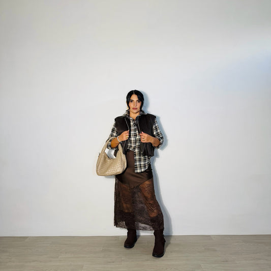 GONNA SATIN LACE MARRONE