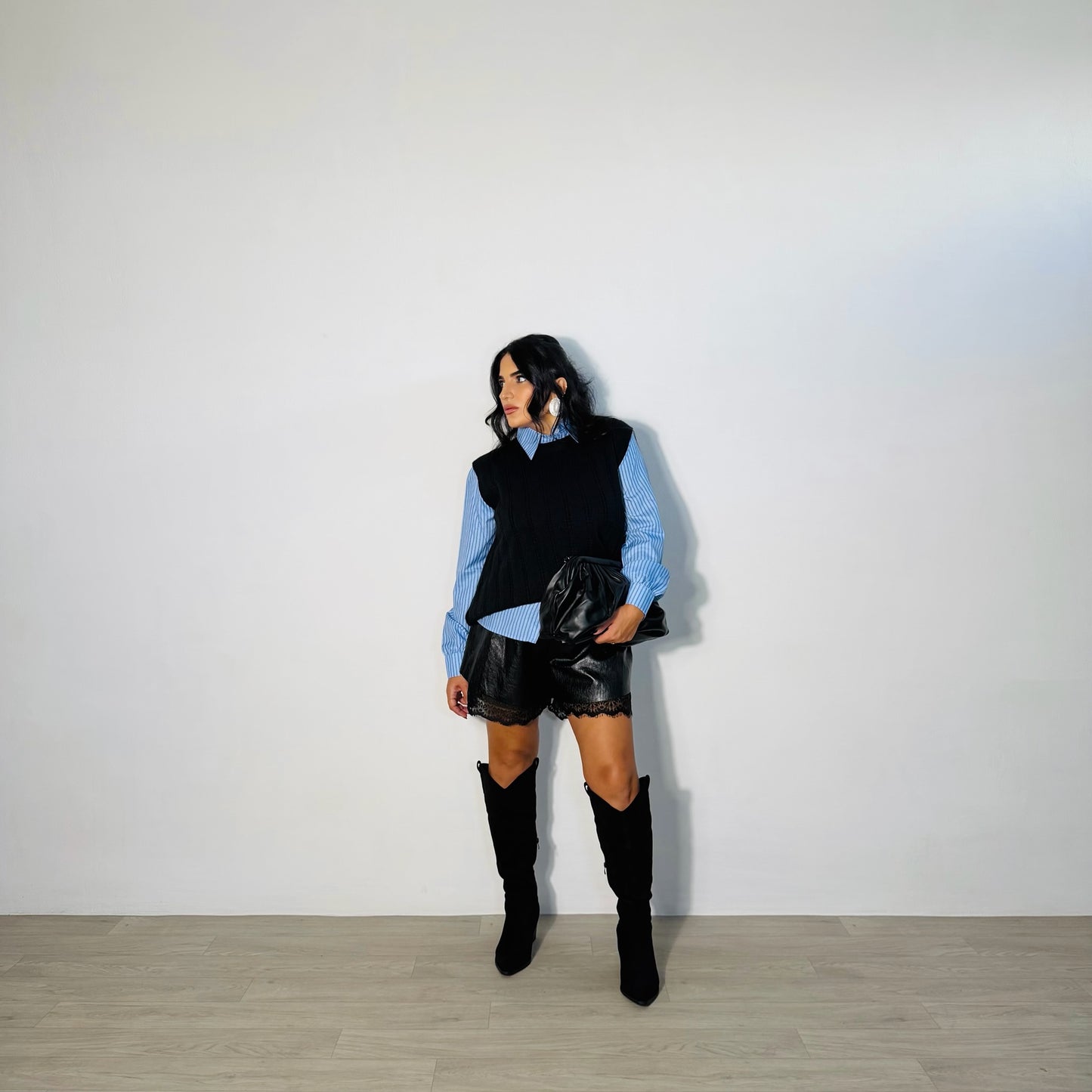 SHORTS LEATHER LACE BLACK