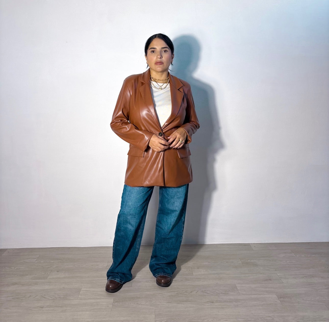 BLAZER IN PELLE COGNAC