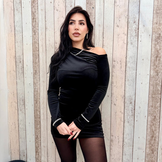 VESTITO VELVET DRAPPEGGIO NERO