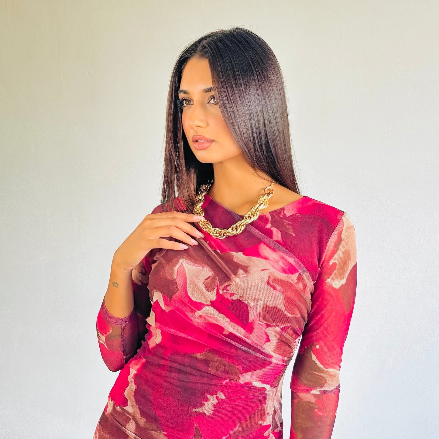 VESTITO TULLE MARBLE ROSSO