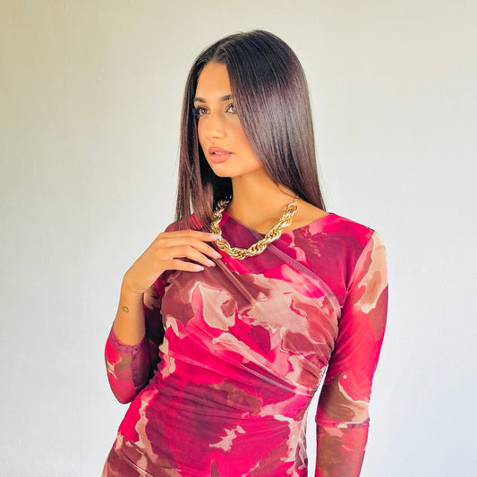 VESTITO TULLE MARBLE ROSSO