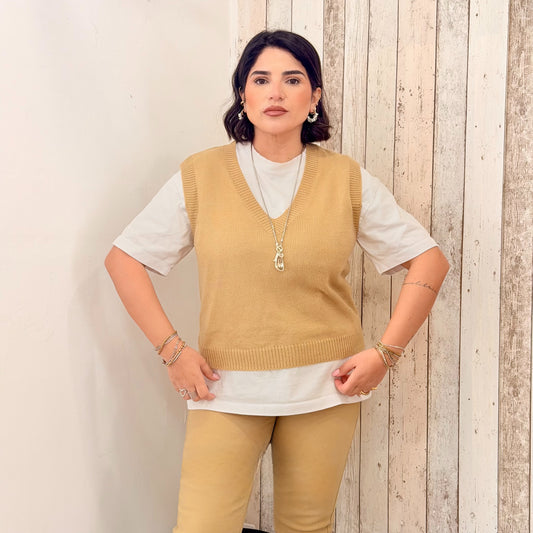 GILET IN MAGLIA CAMEL